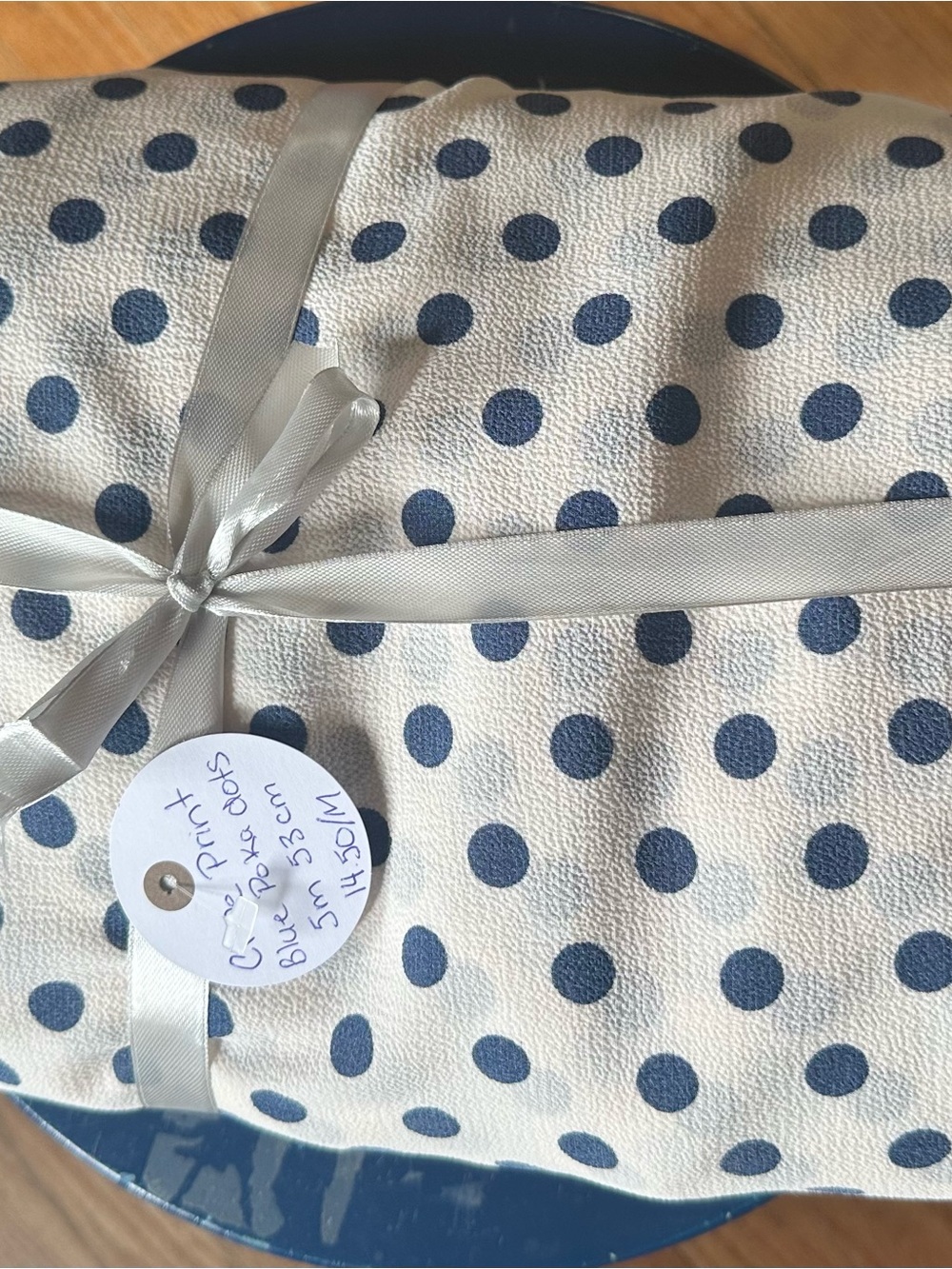 Crepe print blue polka dot fabric- 5 meters